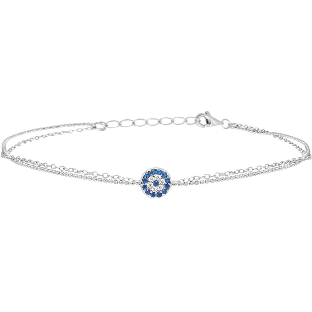 Women's Modern Evil Eye Layered Anklet Bracelet 925 Sterling Silver